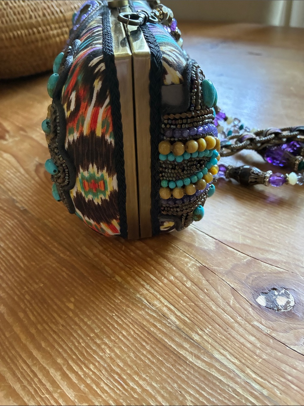 Sensational Mary Frances Natural, Crystal & Painted Stones Ikat Clutch Bag - Picture 11 of 16